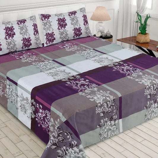 Purple white Pure Cotton Bedsheet 3 pcs