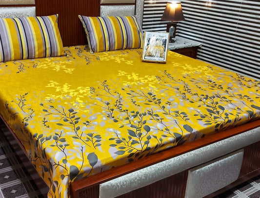 Yellow silver Pure Cotton Bedsheet 3 pcs