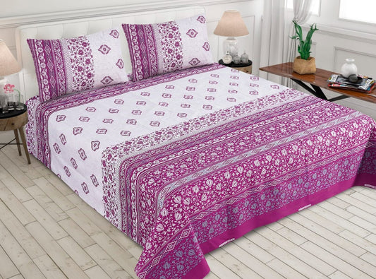 Purple white  Pure Cotton Bedsheet 3 pcs