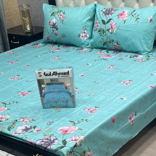 Sky Blue  Pure Cotton Bedsheet 3 pcs