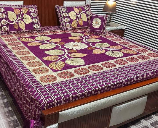 Purple Base Premium quality velvet King Bedsheet 4pcs