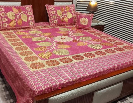 Pink base Premium quality velvet King Bedsheet 4pcs