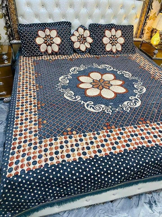 silver small box Premium quality velvet King Bedsheet 4pcs