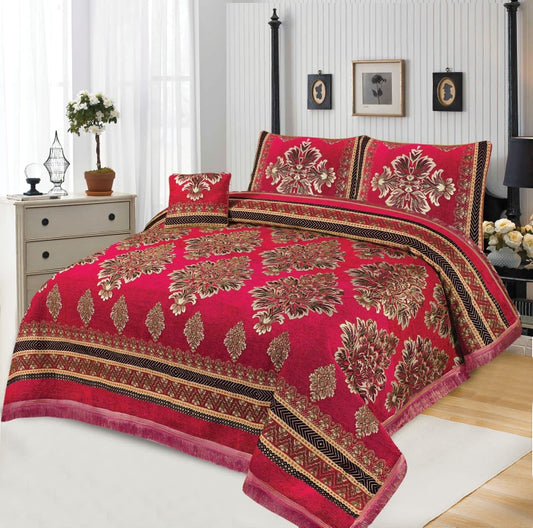 Pink Premium quality velvet King Bedsheet 4pcs