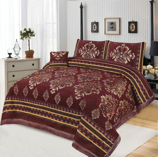 Brown Base Premium quality velvet King Bedsheet 4pcs