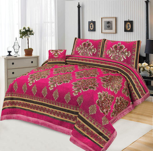 Pink base Premium quality velvet King Bedsheet 4pcs